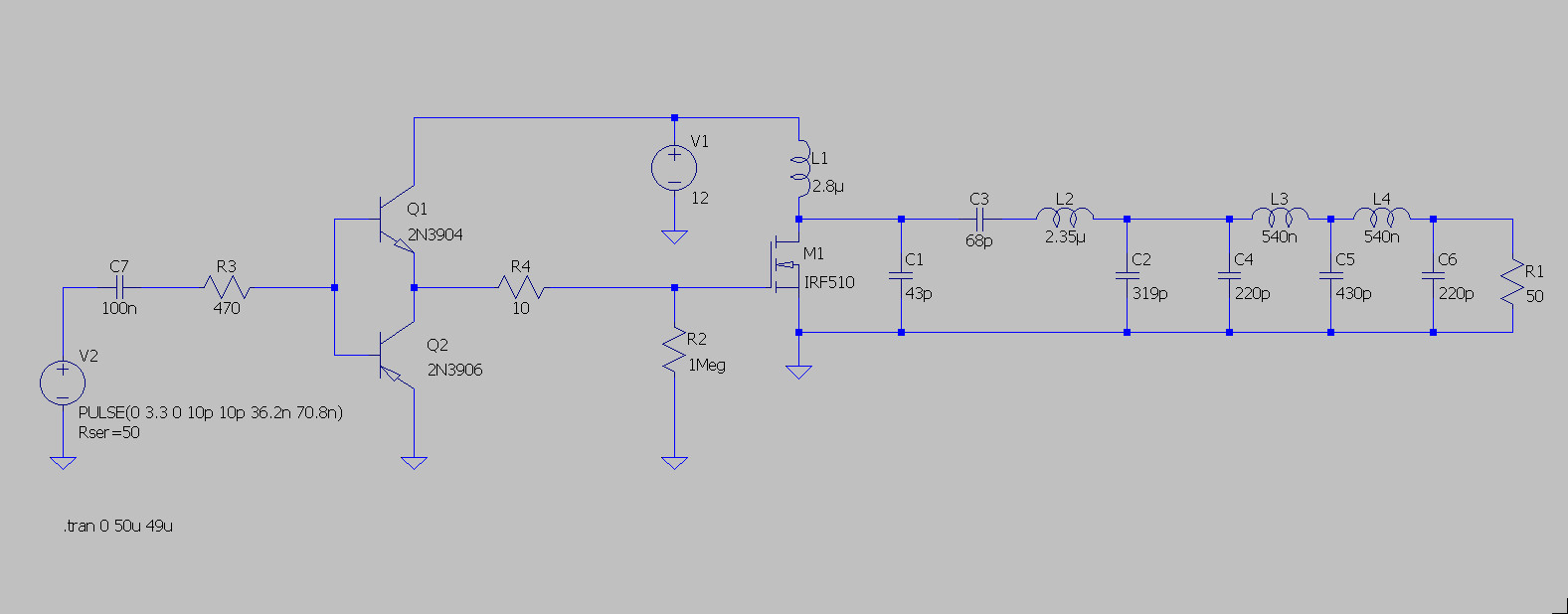 Class E RF power amplifier schematic