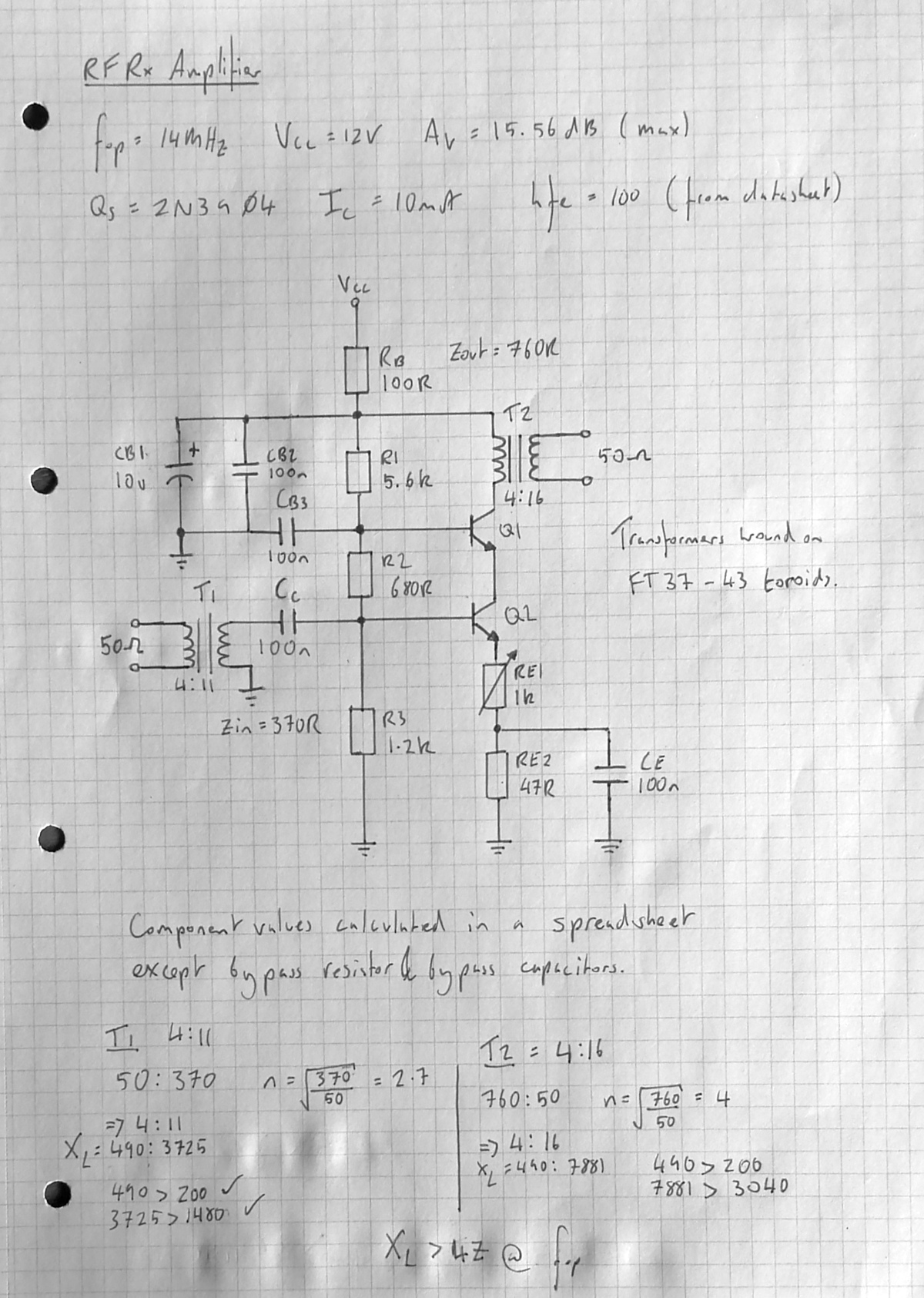 RF front end amplifier schematic
