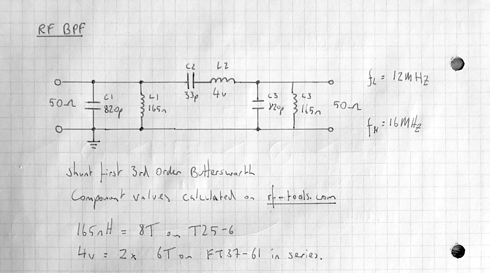 RF frontend band-pass filter schematic