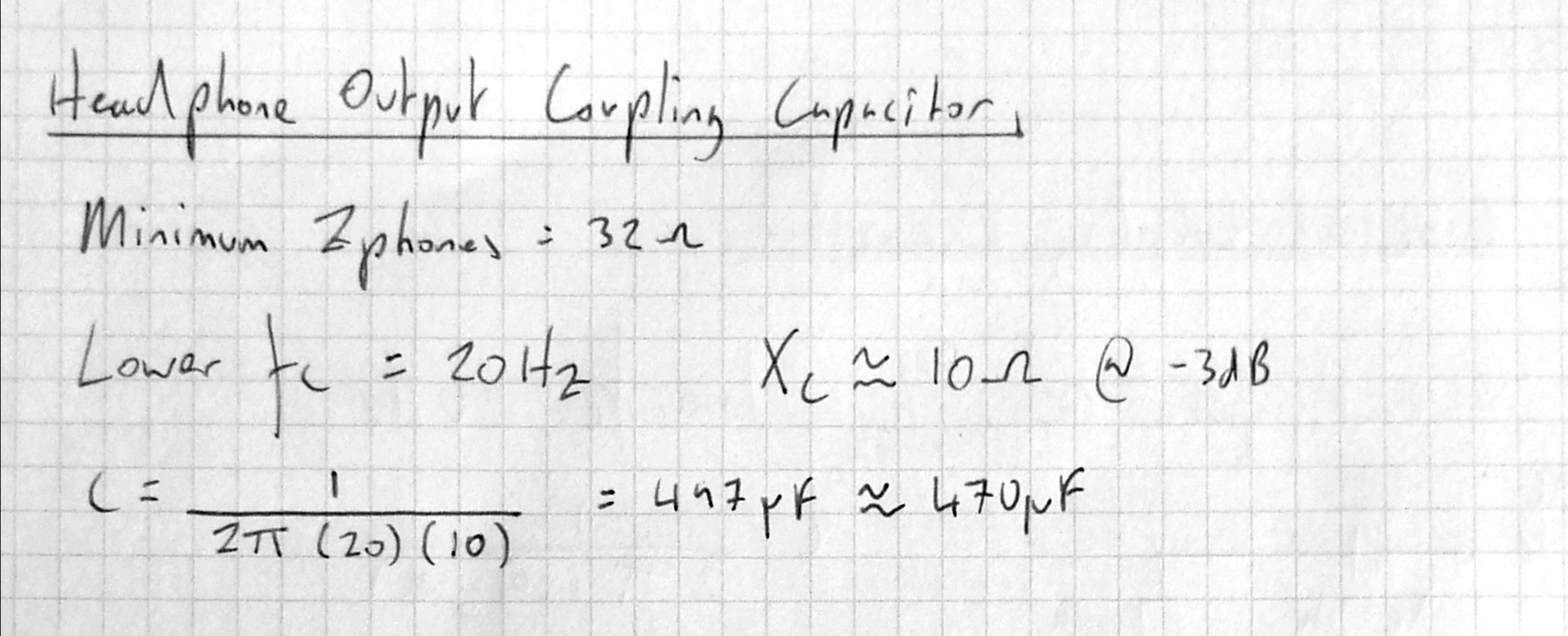 Headphone output coupling capacitor calculation